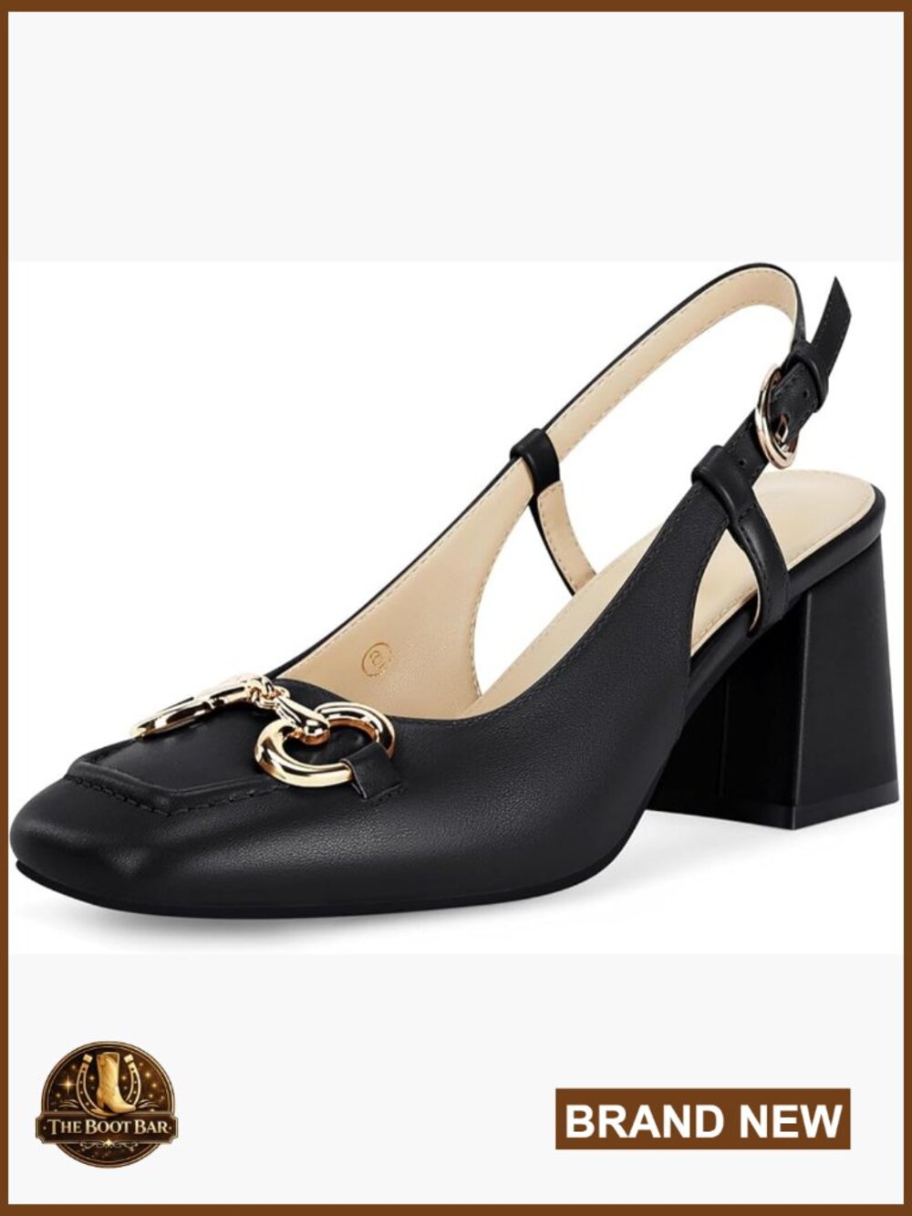 Slingback Block Heels Closed Square Toe Dress Work Pumps Slip On Buckle Strap